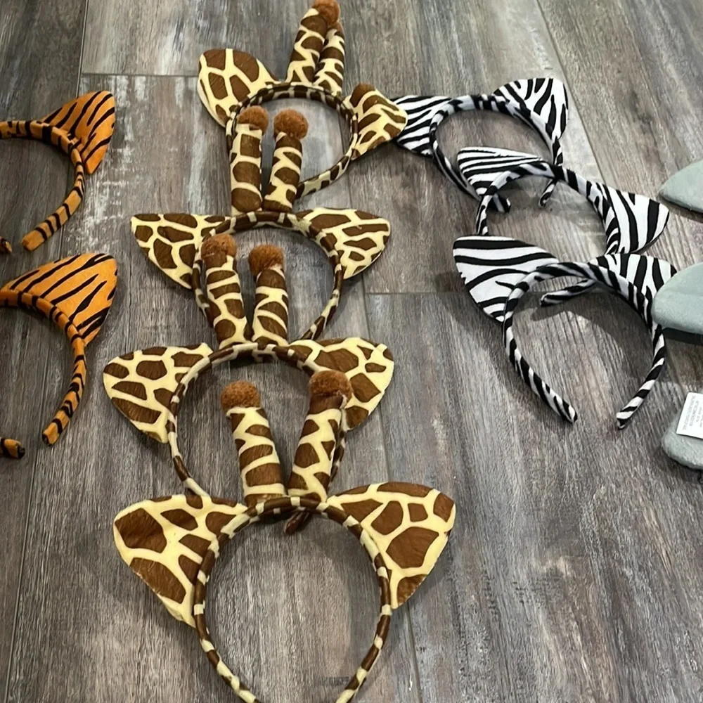 Animal Ears headband lot tiger, giraffe, zebra, elephant